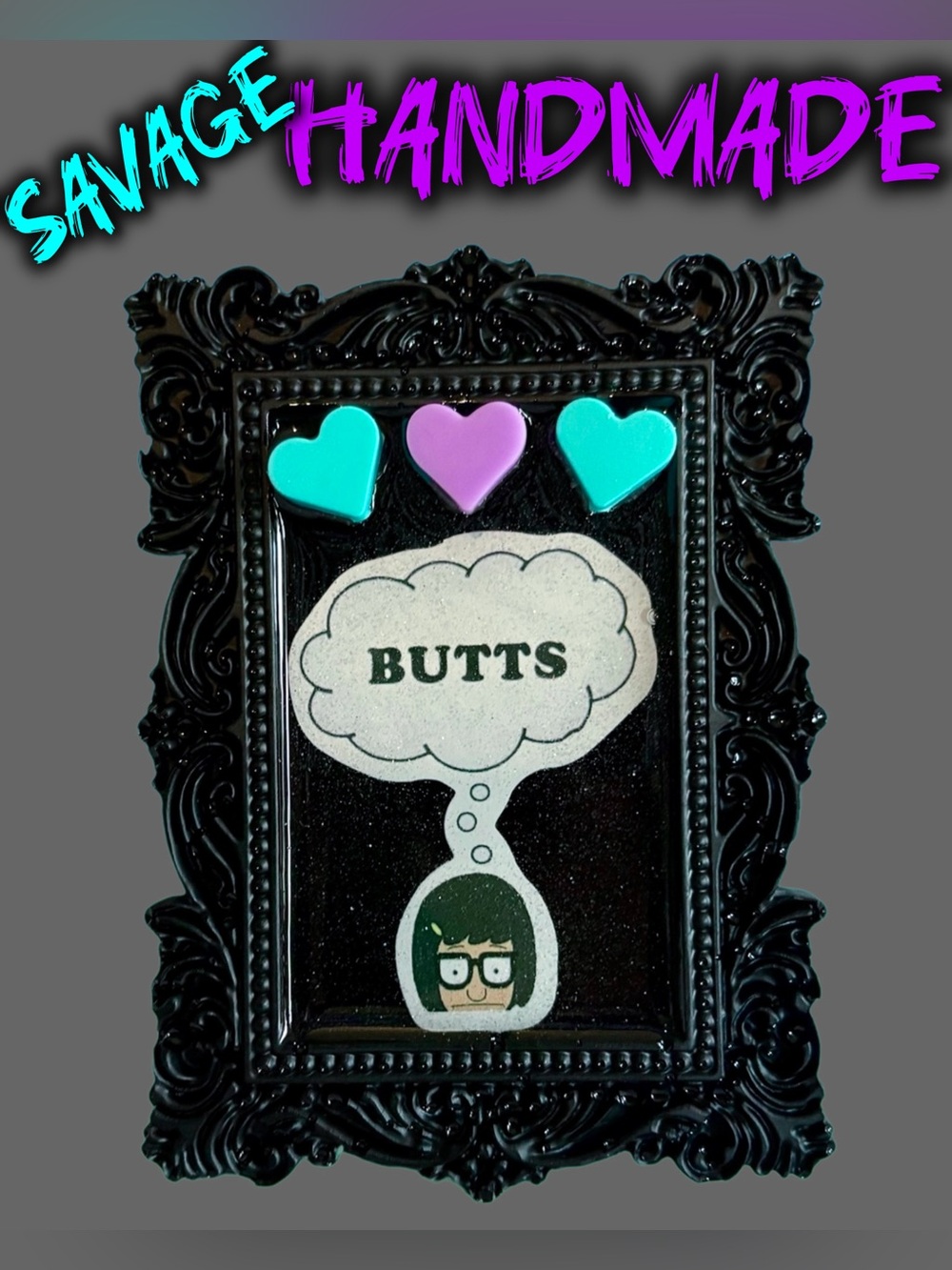Handmade Resin Frame Tina Belcher ‘BUTTS' Wall Art